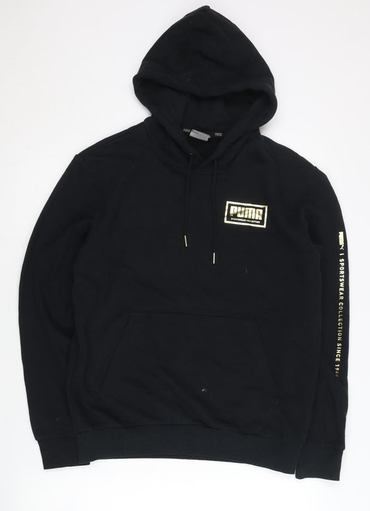 Puma Men's Black Pullover Hoodie S Fleece Sportswear Logo