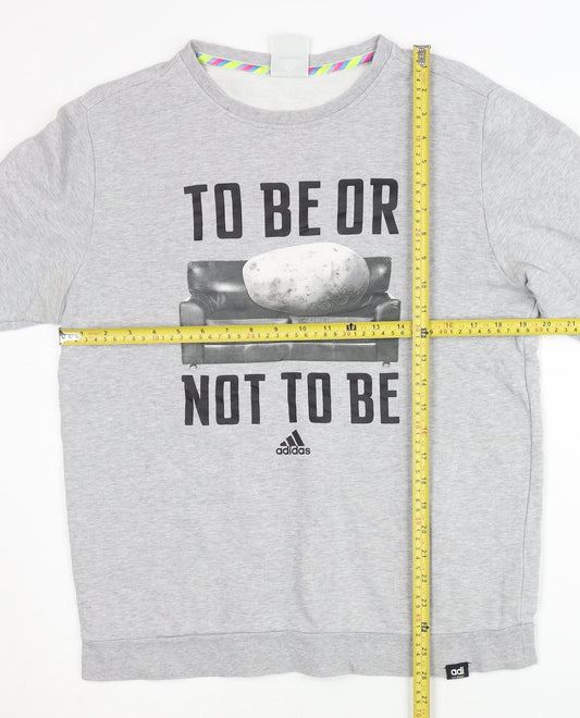 Adidas Men’s Grey Graphic Pullover Sweatshirt M Crew Neck Cotton