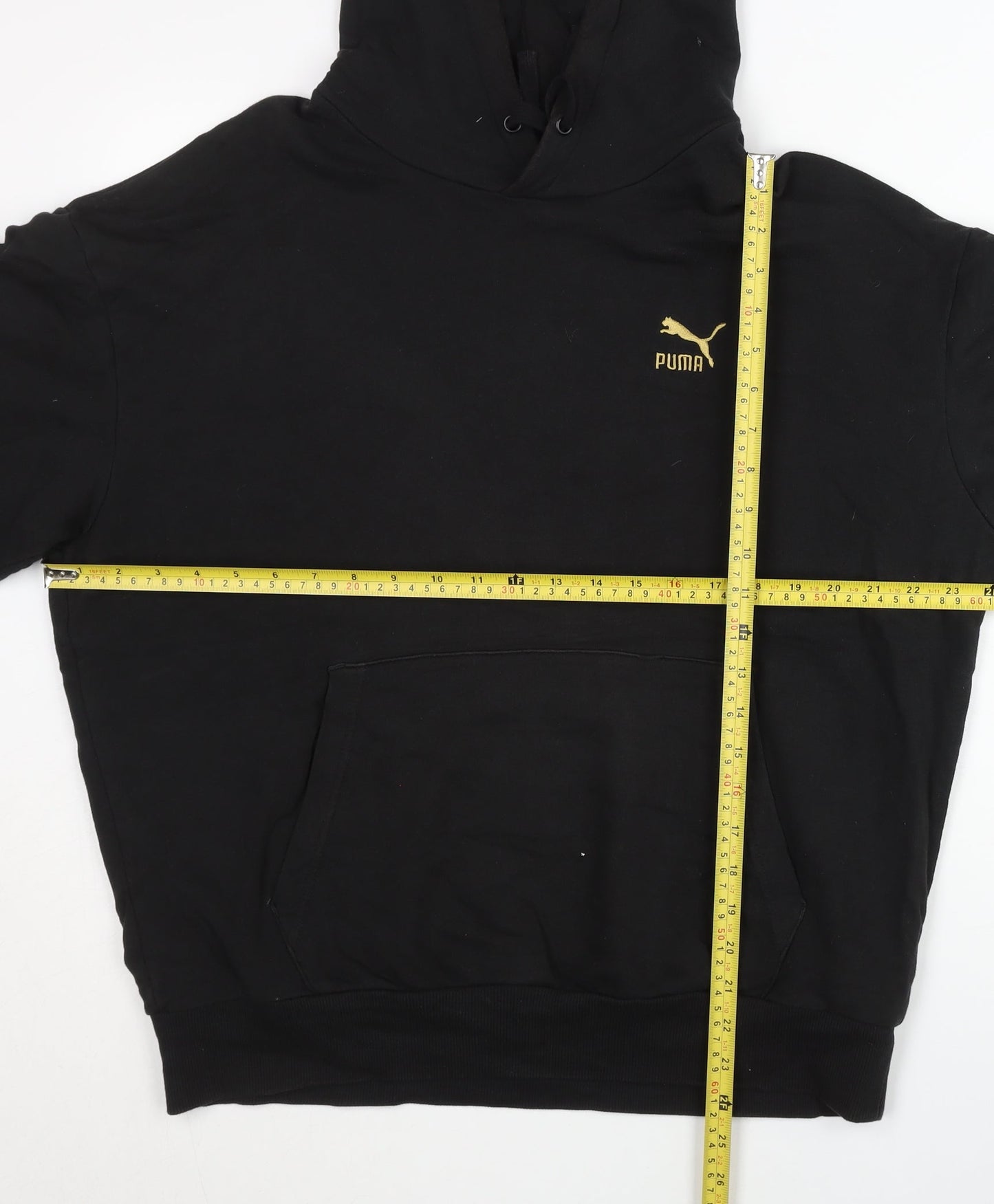 Puma Men's Black M Pullover Hoodie Gold Logo Graphic Sportswear