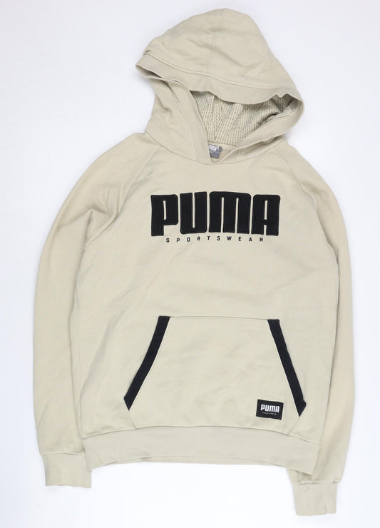 Puma Men's Beige Pullover Hoodie M Logo Sportswear Cotton Blend