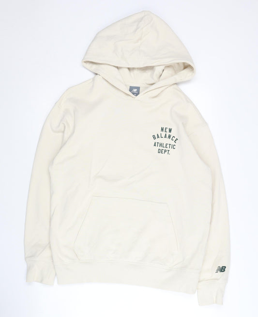 New Balance Men's Beige Pullover Hoodie S Logo Sportswear