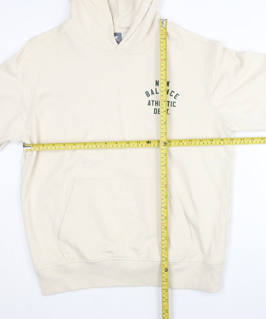 New Balance Men's Beige Pullover Hoodie S Logo Sportswear