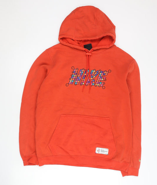 Nike Men’s Orange Pullover Hoodie L Graphic Logo Sportswear