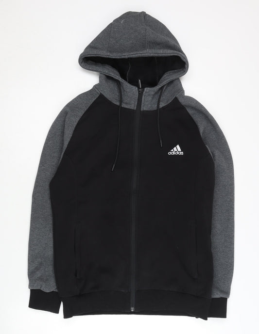 Adidas Men’s Black Full Zip Hoodie L Fleece Logo Sportswear