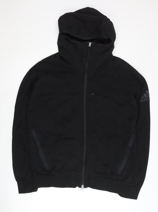 Adidas Men’s Black Full Zip Hoodie L Regular Fit Cotton Blend