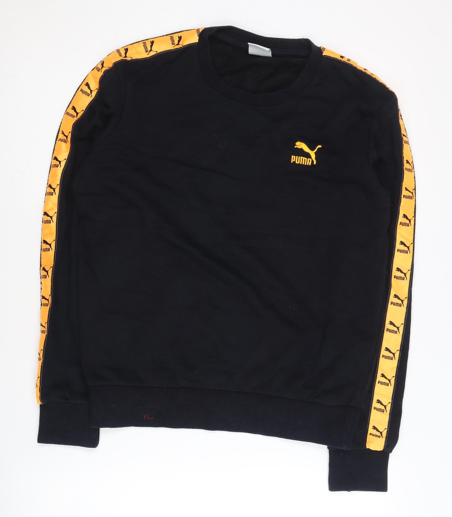 Puma Men’s Black Crew Neck Pullover Sweatshirt Size S Logo Sleeve Tape