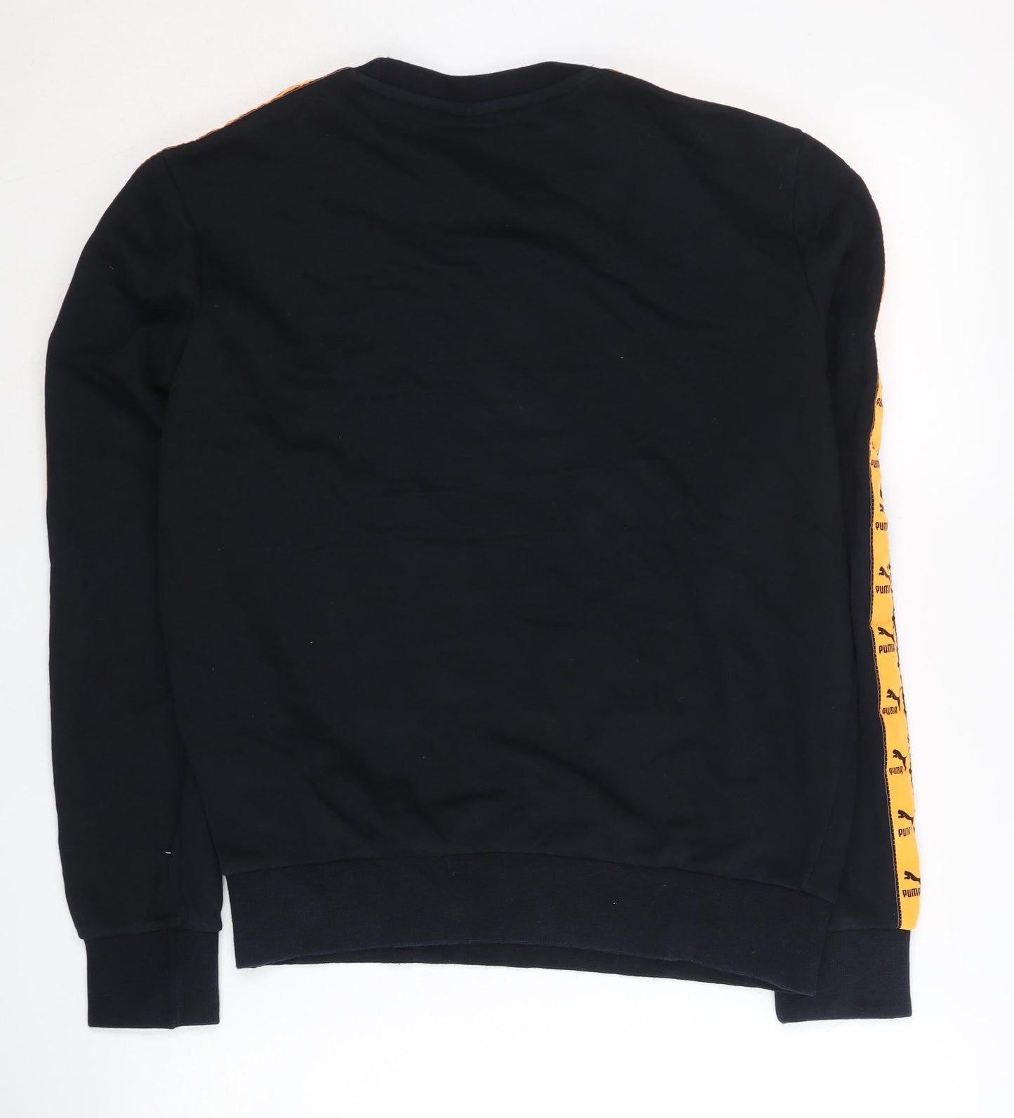 Puma Men’s Black Crew Neck Pullover Sweatshirt Size S Logo Sleeve Tape