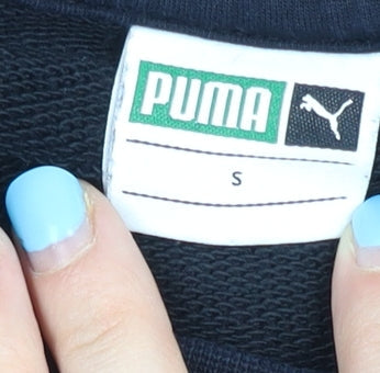 Puma Men’s Black Crew Neck Pullover Sweatshirt Size S Logo Sleeve Tape