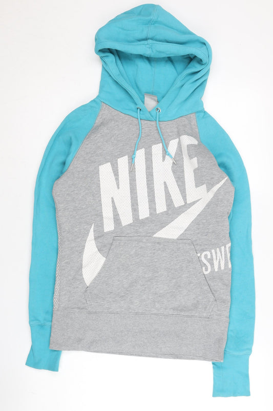 Nike Women’s Grey & Turquoise Pullover Hoodie M Raglan Sleeves