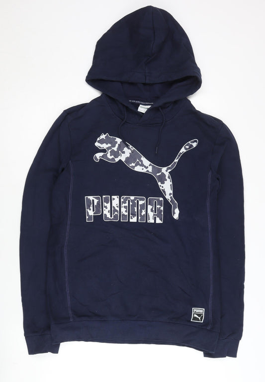 Puma Men’s Blue Pullover Hoodie L Sports Logo Graphic Long Sleeve