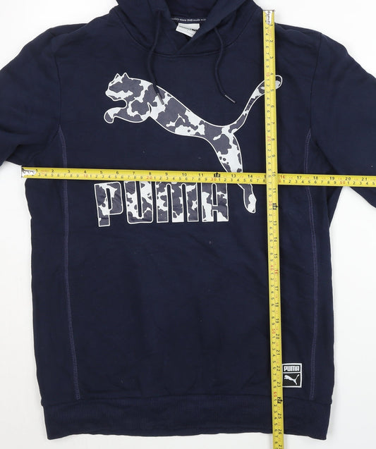Puma Men’s Blue Pullover Hoodie L Sports Logo Graphic Long Sleeve