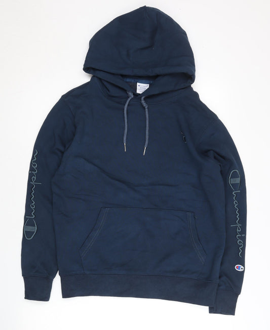 Champion Men's Blue Pullover Hoodie Medium Logo Fleece Sportswear
