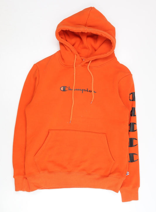 Champion Men's Orange Pullover Hoodie Medium Fleece Logo Sportswear
