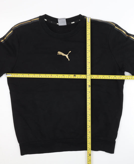 Puma Men’s Black Gold Logo Pullover Sweatshirt Size S Jersey Crew Neck