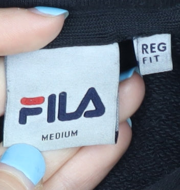 FILA Men’s Black Pullover Hoodie Medium Regular Fit Logo Sportswear