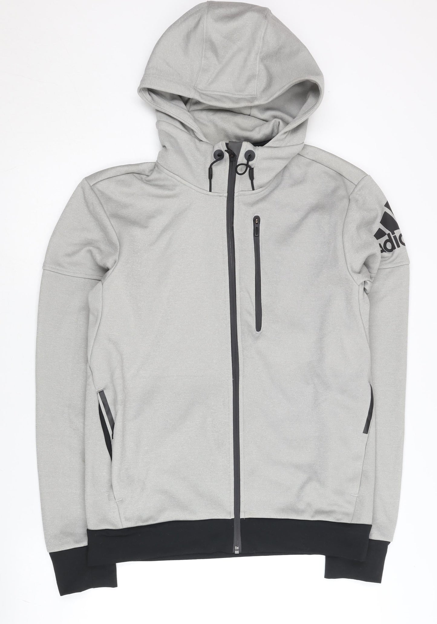 Adidas Men's Grey Full Zip Hoodie L Sports Logo High Neck