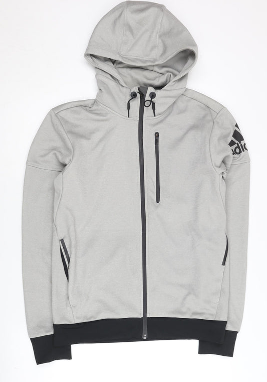 Adidas Men's Grey Full Zip Hoodie L Sports Logo High Neck