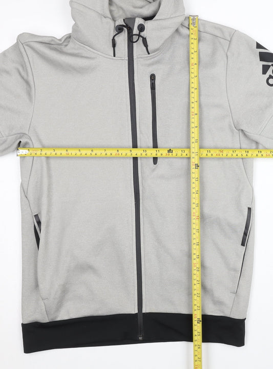Adidas Men's Grey Full Zip Hoodie L Sports Logo High Neck