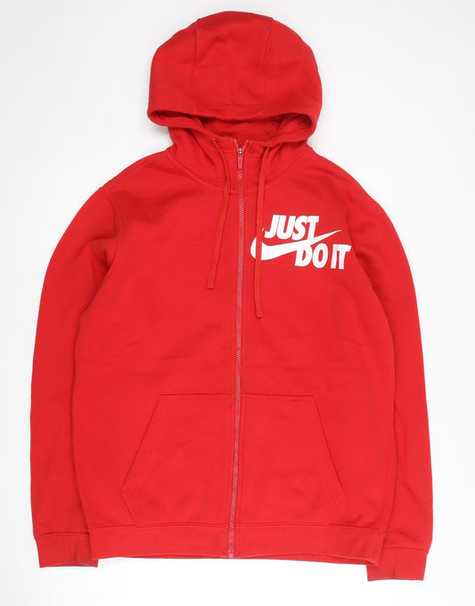 Nike Men’s Red Full Zip Hoodie Large Sports Logo Jersey Cotton Blend