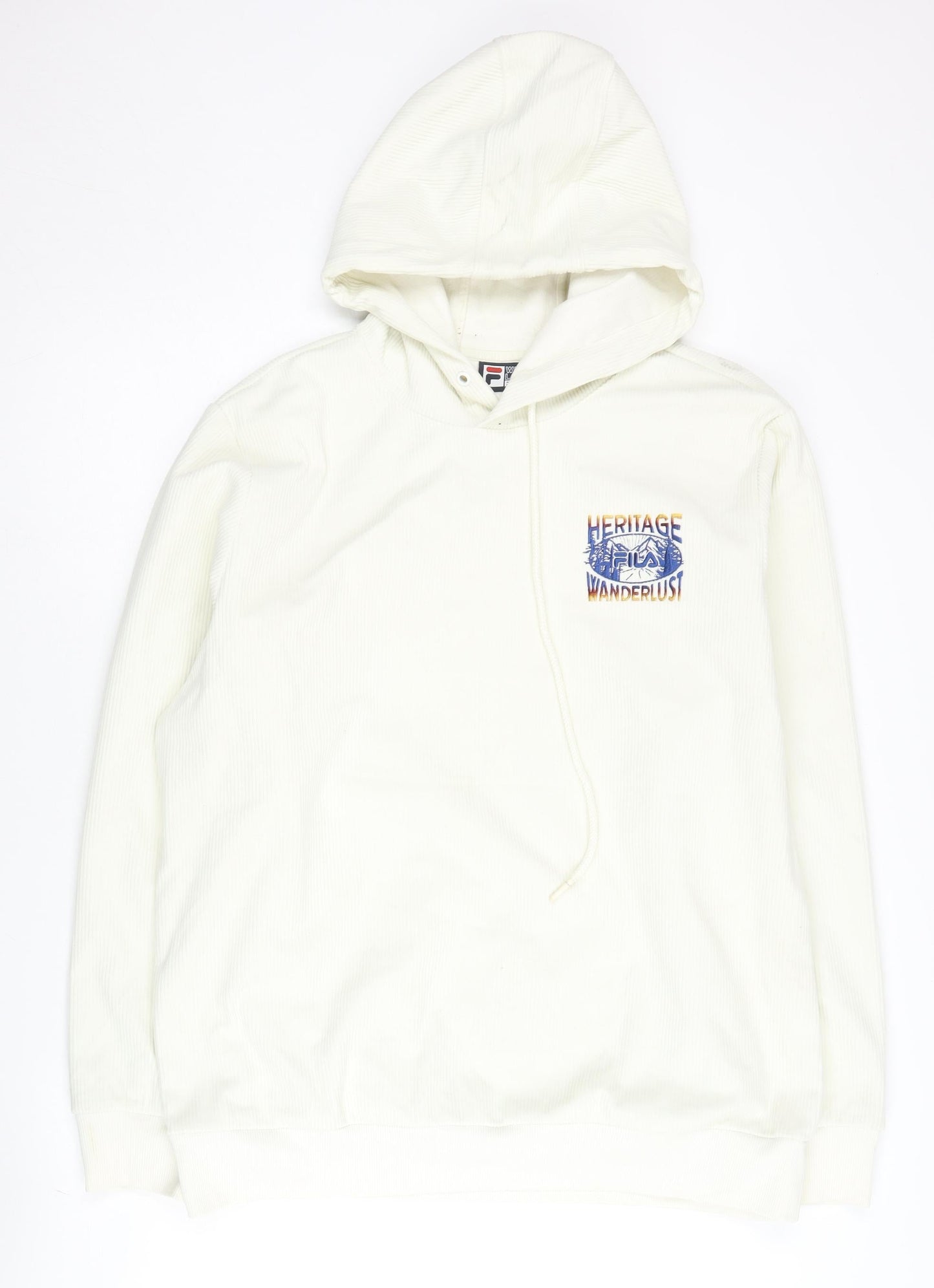 Fila White Line Men's White Corduroy Pullover Hoodie L Regular Fit