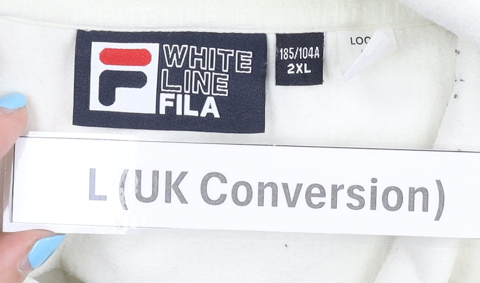 Fila White Line Men's White Corduroy Pullover Hoodie L Regular Fit