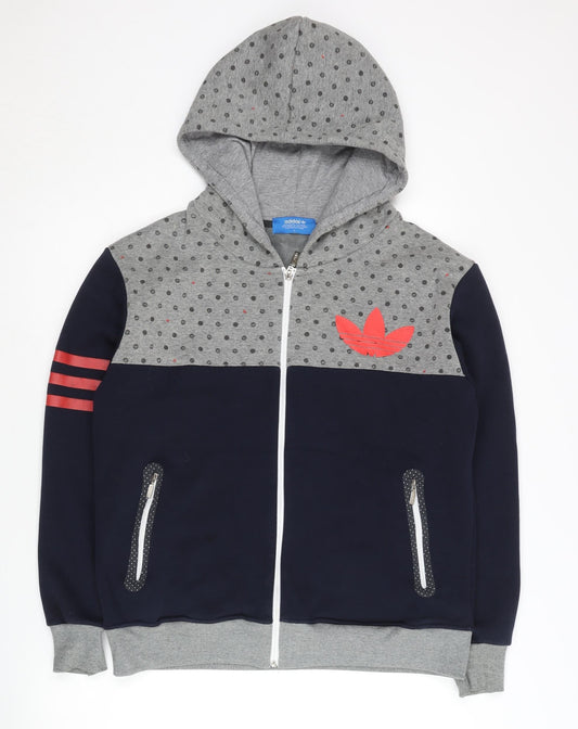 adidas Men’s Grey & Blue Full Zip Hoodie L Sports Polka Dot Logo