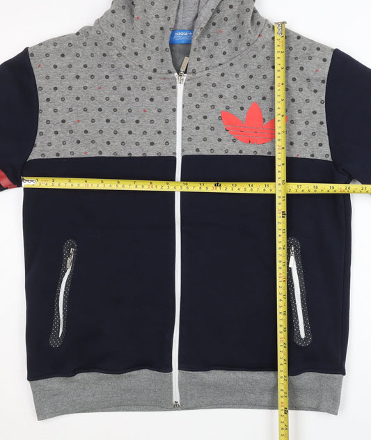 adidas Men’s Grey & Blue Full Zip Hoodie L Sports Polka Dot Logo