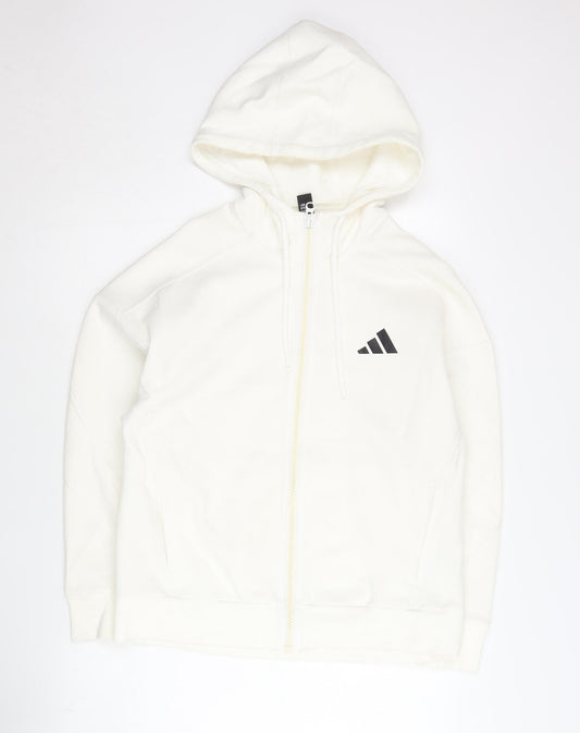 Adidas Men’s White Full Zip Hoodie Size S Regular Fit Logo Jersey
