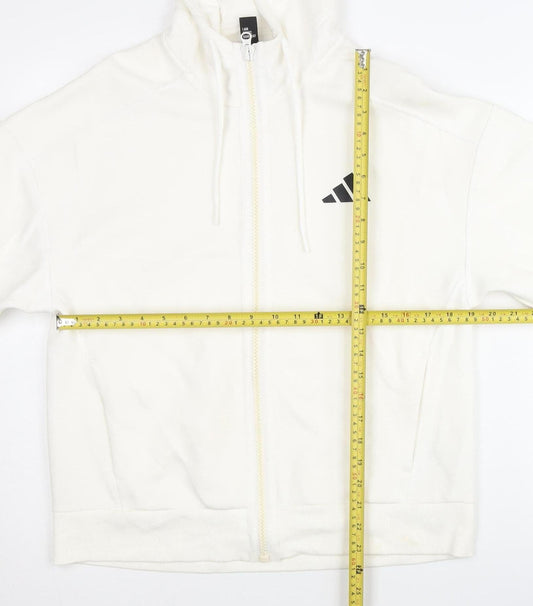 Adidas Men’s White Full Zip Hoodie Size S Regular Fit Logo Jersey