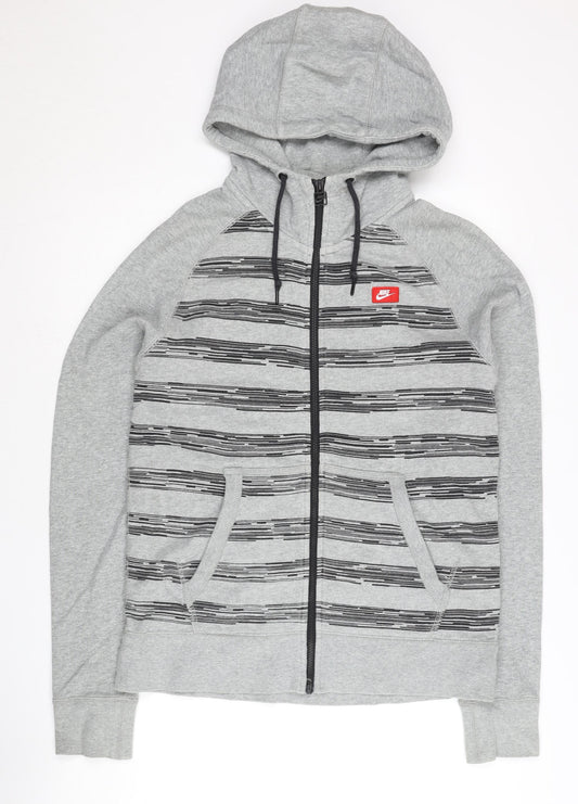Nike Men's Grey Striped Full Zip Hoodie Size L Regular Fit