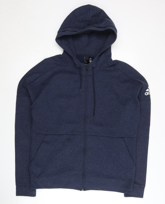 Adidas Men's Blue Full Zip Hoodie L Regular Fit Jersey Cotton Blend