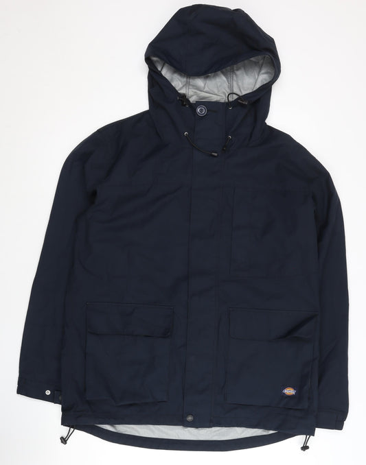 Dickies Men’s Blue L Hooded Parka Jacket Polyester Lined Casual Outdoor