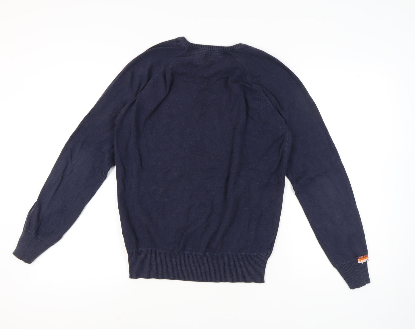 Superdry Men’s Blue Cotton V-Neck Pullover Jumper L Regular Fit