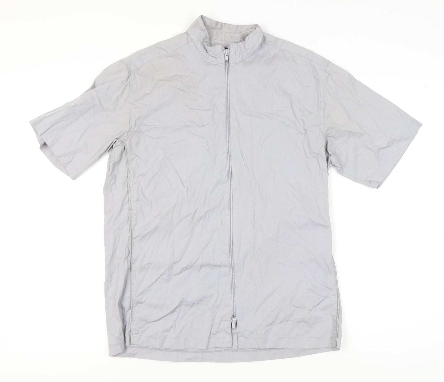 RAID Men’s Grey Cotton Short Sleeve Full Zip Casual Shirt M