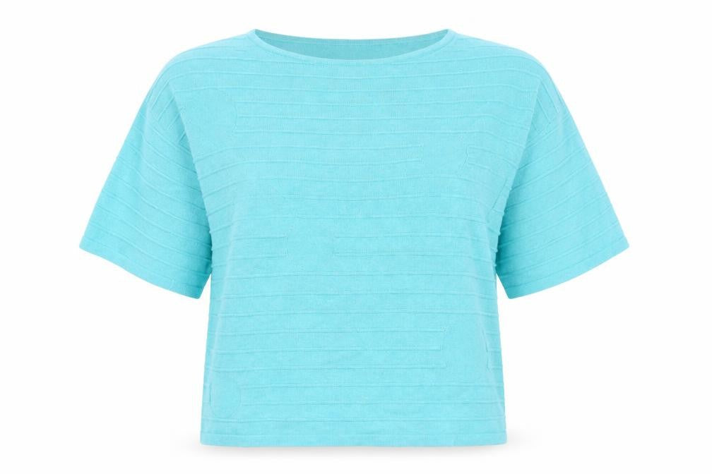 Marble Women’s Blue Boat Neck Short Sleeve Cotton Jumper Size 16