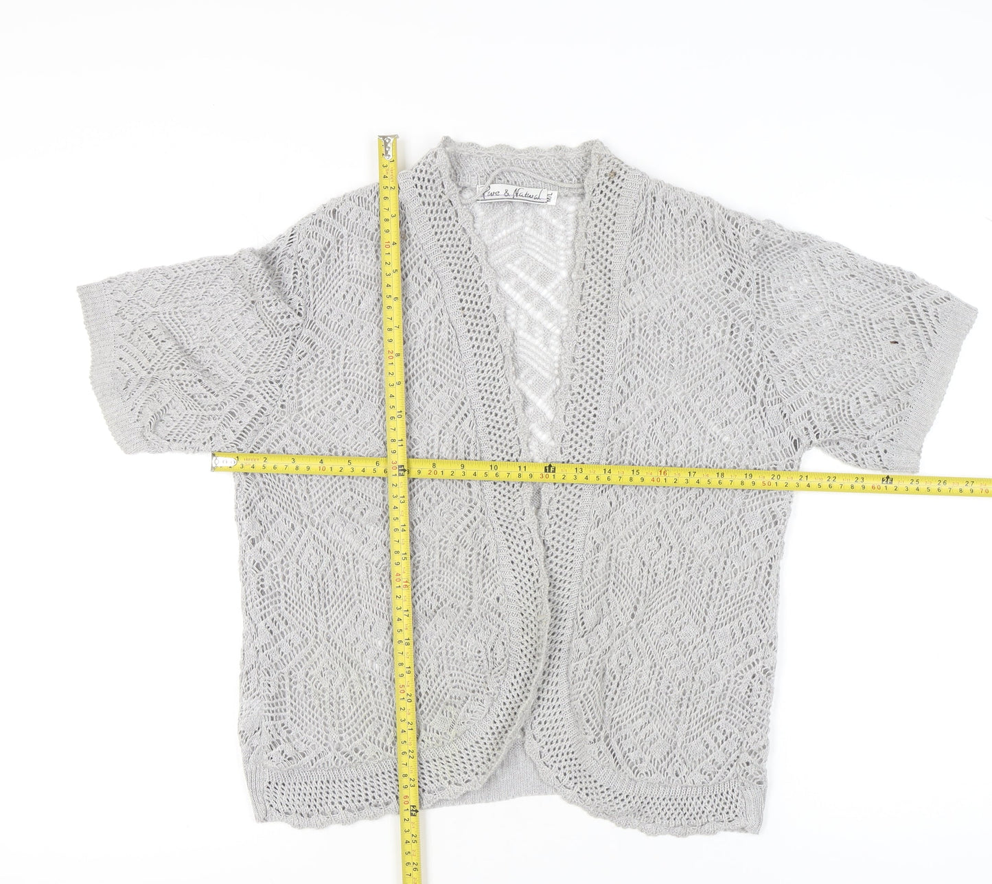 Pure & Natural Women's Grey Open-Knit Cardigan M Short Sleeve