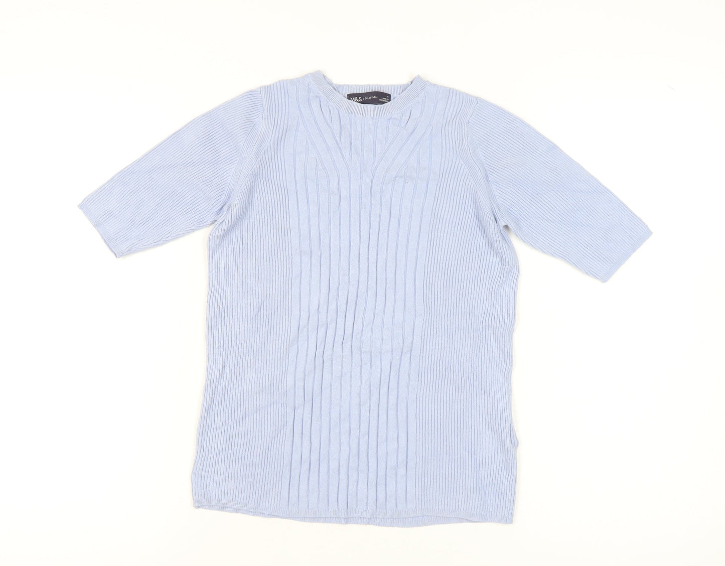 Marks and Spencer Women's Blue Mock Neck Rib-Knit Jumper M
