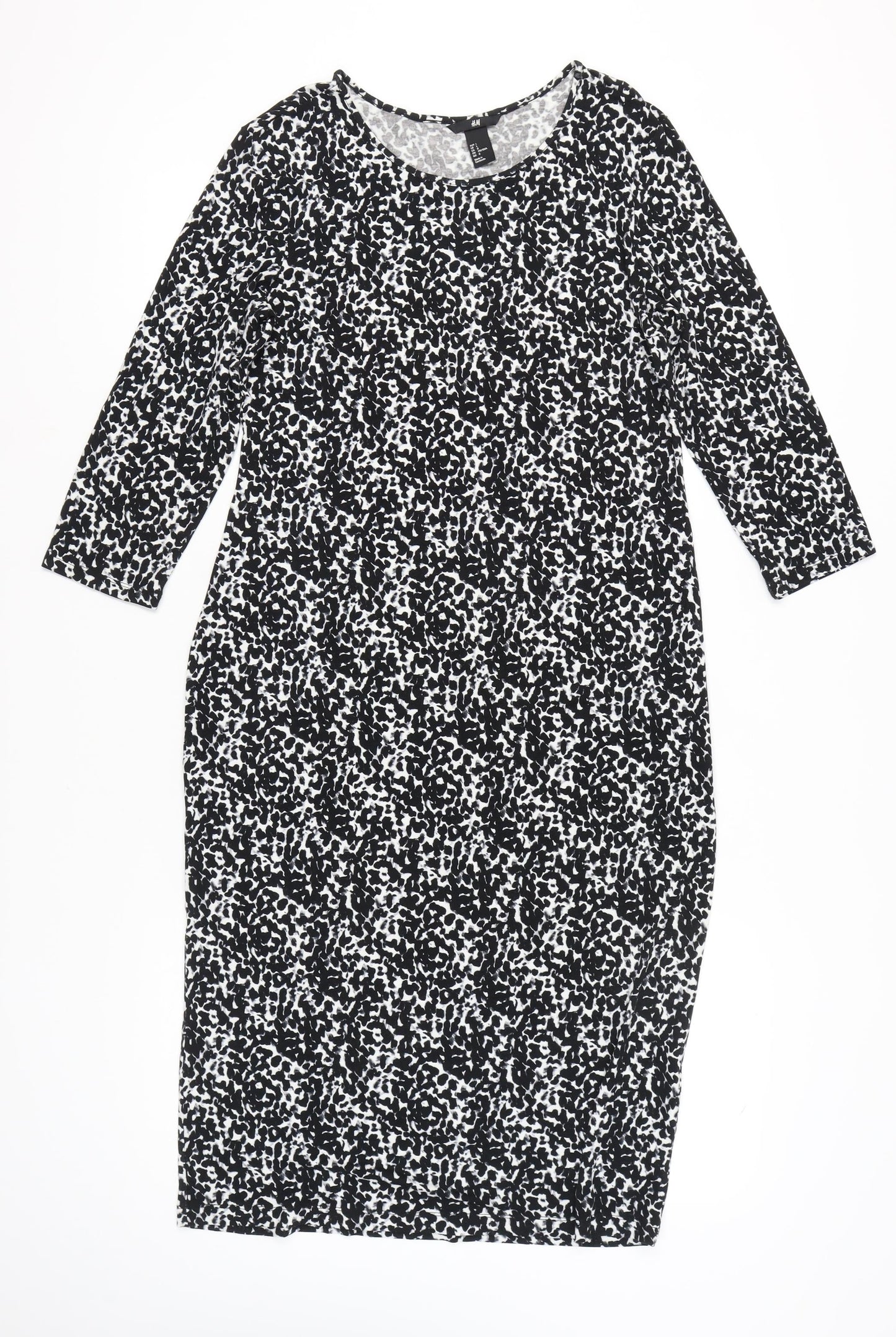 H&M Women’s Black Animal Print Knee Length Sheath Dress Size 14