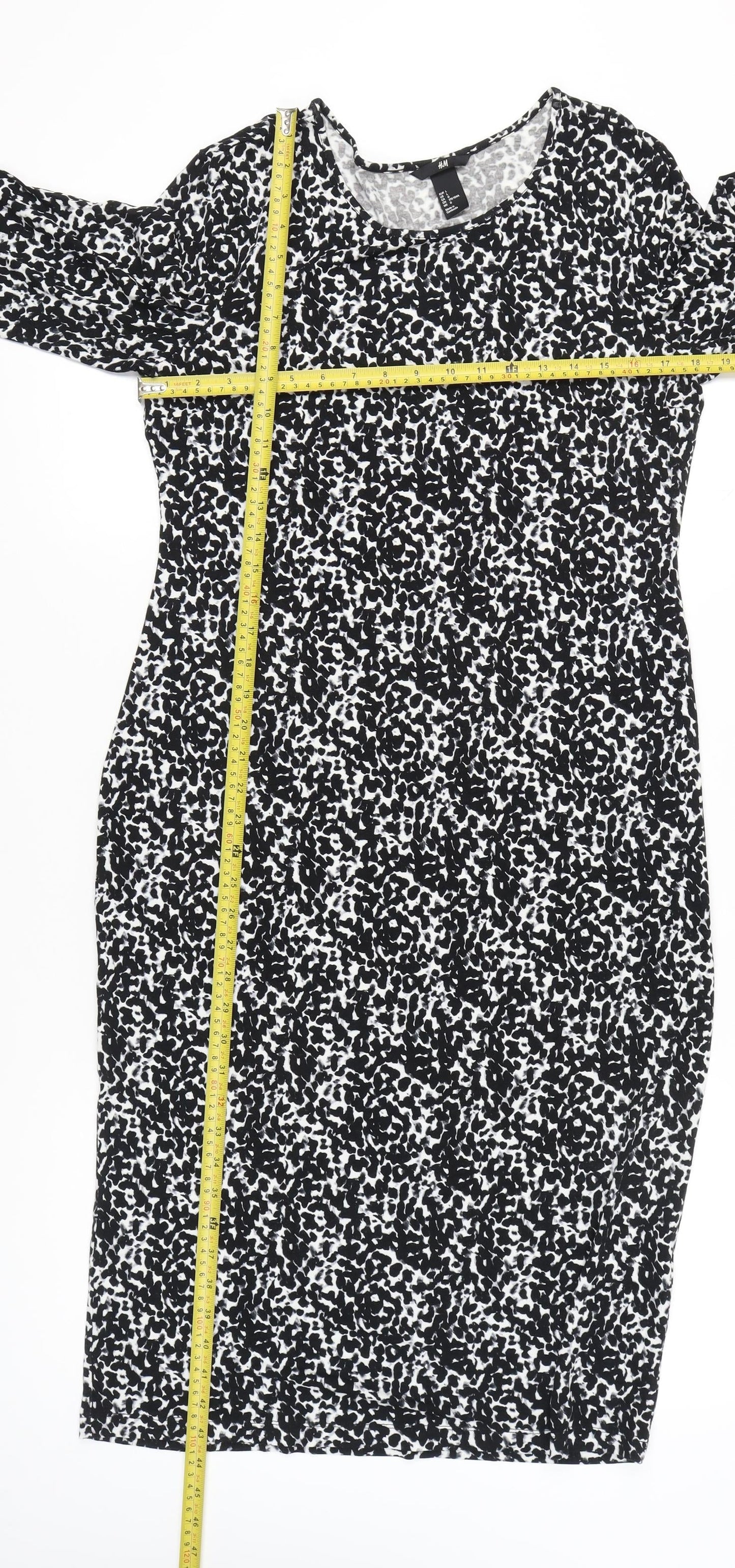 H&M Women’s Black Animal Print Knee Length Sheath Dress Size 14