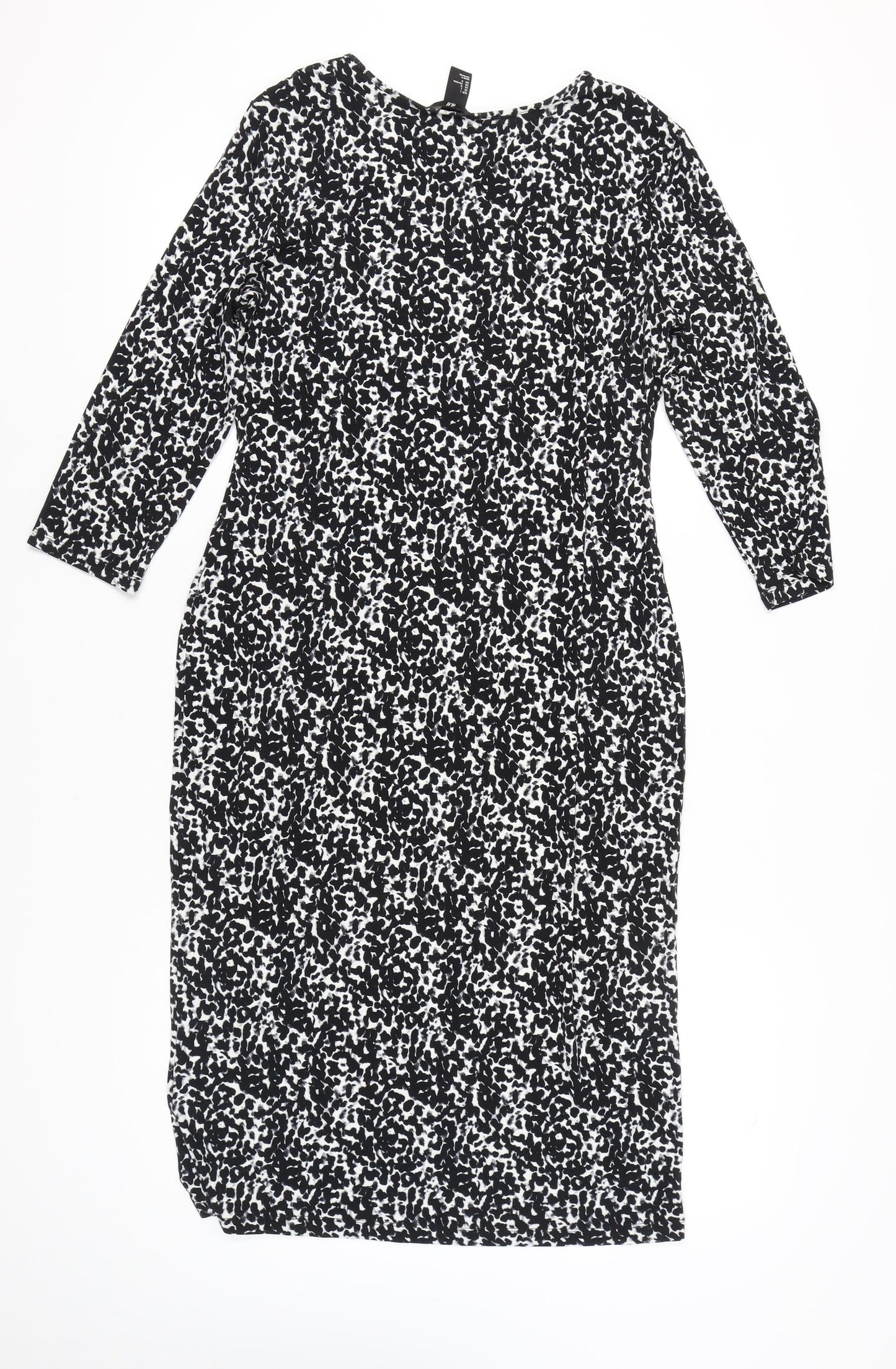 H&M Women’s Black Animal Print Knee Length Sheath Dress Size 14