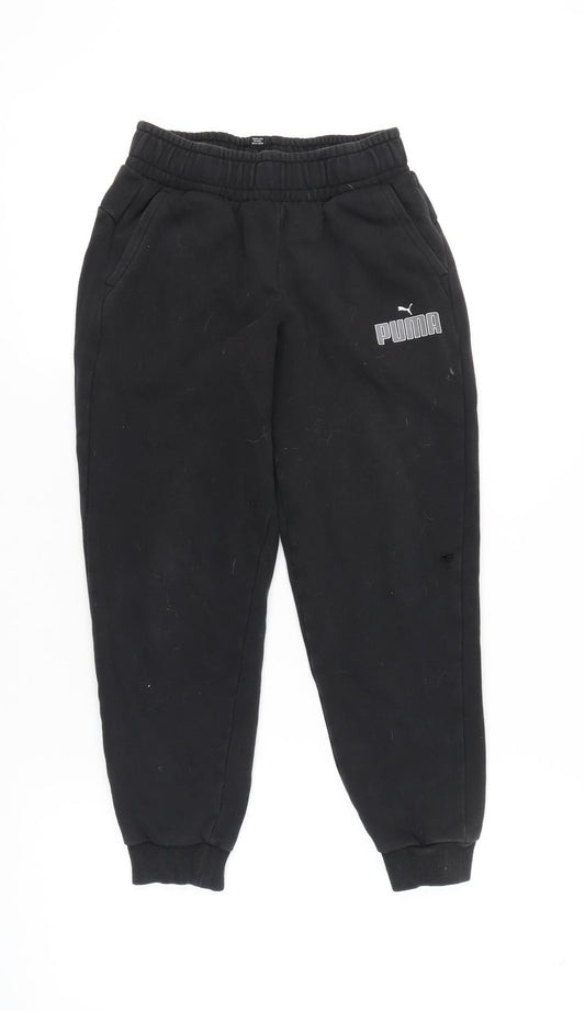 Puma Boys Black Jogger Trousers 11-12 Yrs Cotton Blend Sportswear