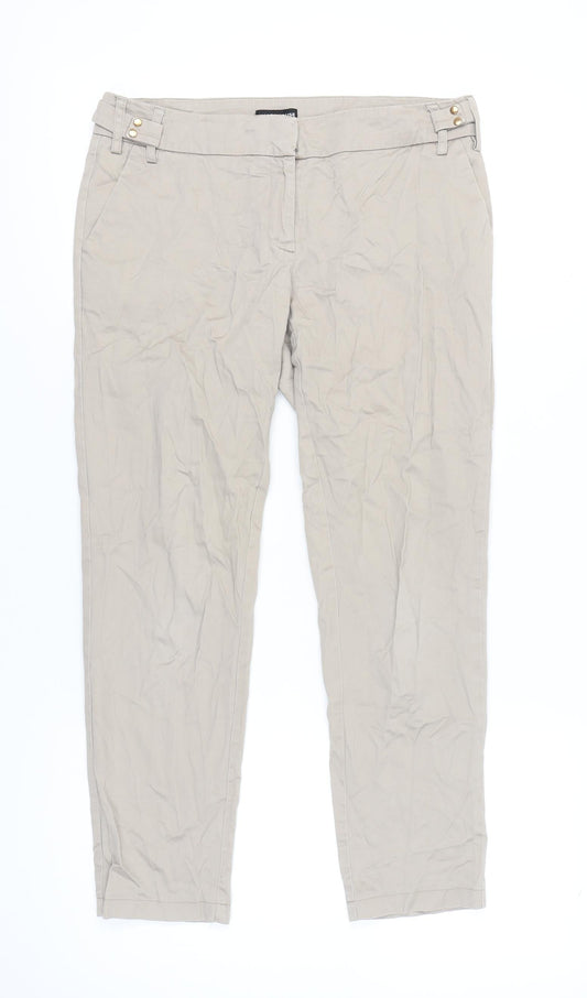 Warehouse Womens Beige Chino Trousers UK 10 Slim Fit Straight Leg
