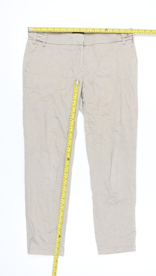 Warehouse Womens Beige Chino Trousers UK 10 Slim Fit Straight Leg