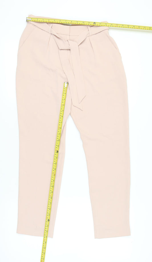 Eastex Women Beige Size 10 Paperbag Tapered Trousers Belted