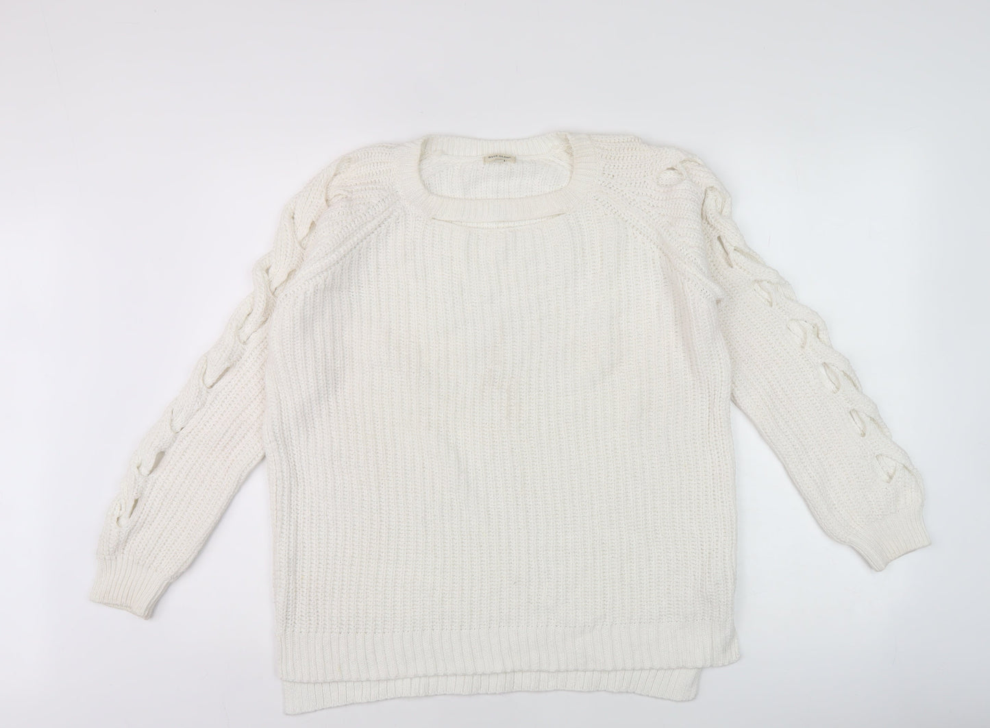 River Island Women’s Ivory Size 6 Scoop Neck Chunky Knit Jumper