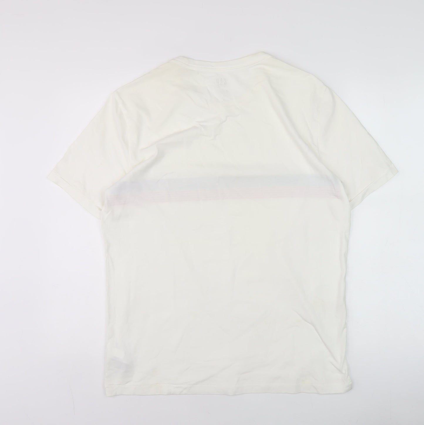GAP Men's White Stripe Crew Neck Cotton T-Shirt M Regular Fit