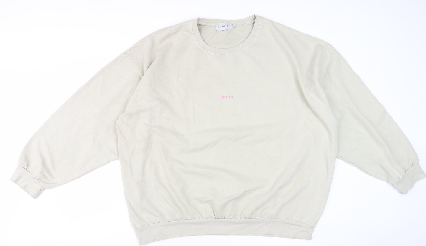 Topman Men’s Beige Soho Logo Sweatshirt L Regular Fit Crew Neck