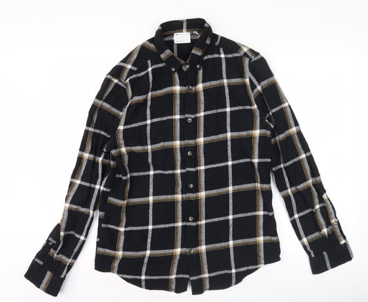 ASOS DESIGN Men’s Black Check Cotton Long Sleeve Button-Up Shirt M