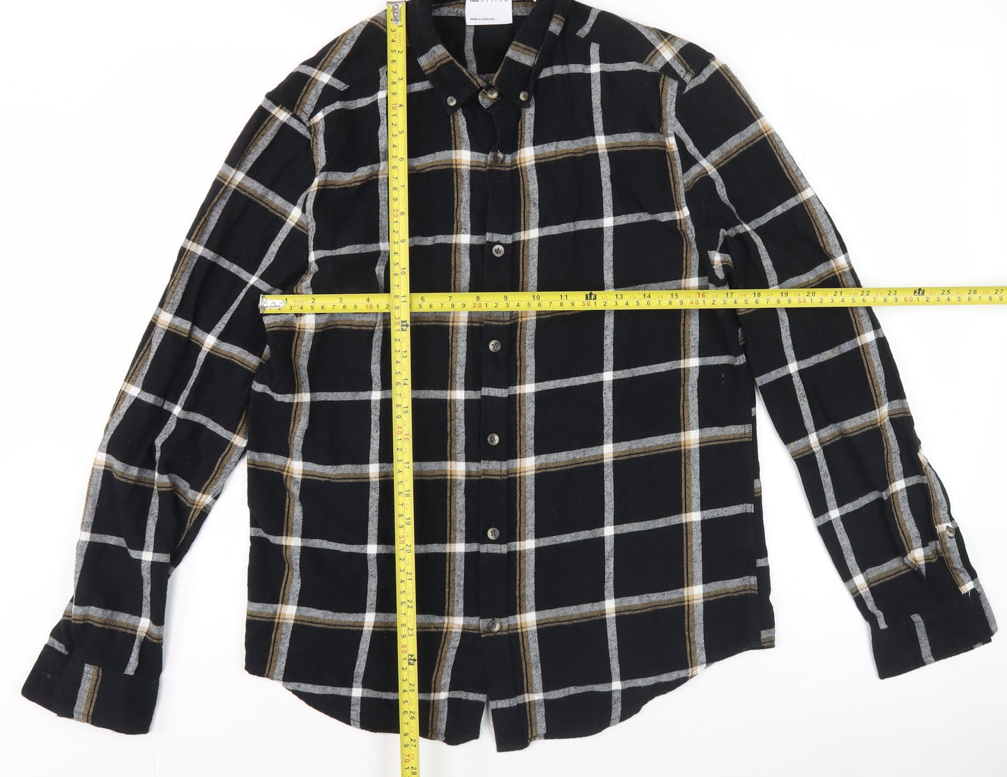 ASOS DESIGN Men’s Black Check Cotton Long Sleeve Button-Up Shirt M
