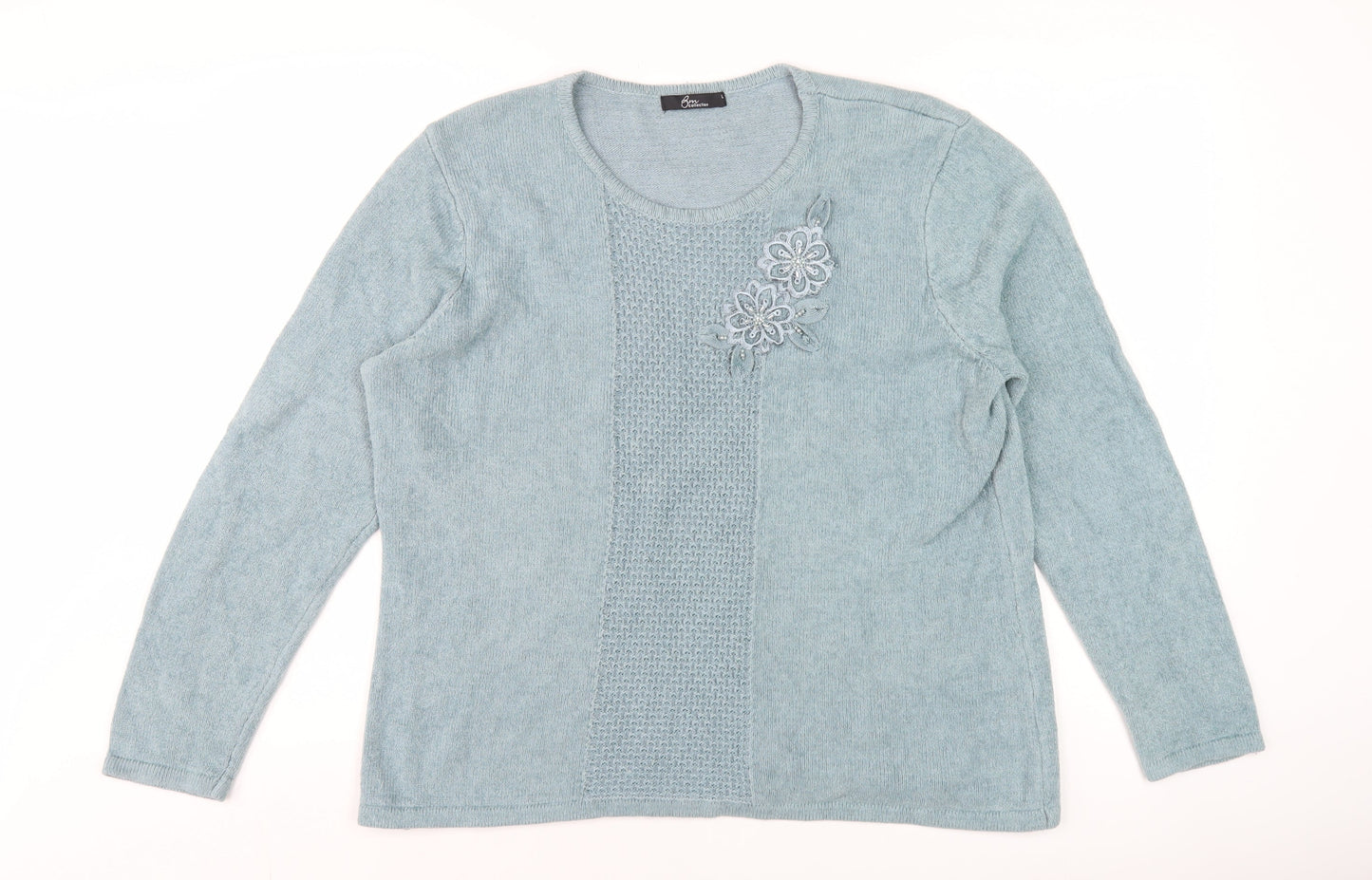BM Collection Women's Blue L Pullover Jumper with Embroidery